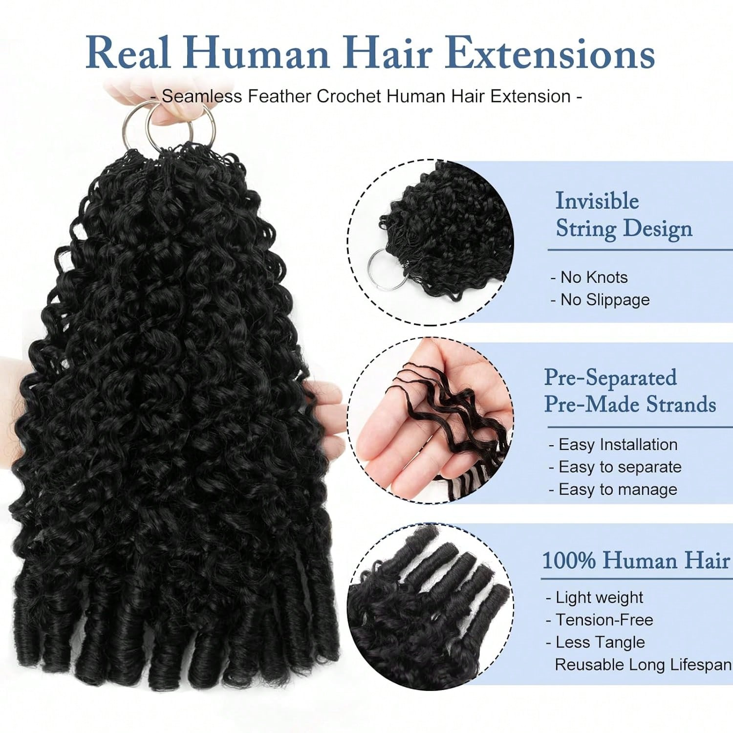 Burmese Curly Crochet Human Ha - Feather Hair Extension recension och pris